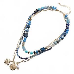 NEW FREM women's sun charm layered beaded necklace in blue